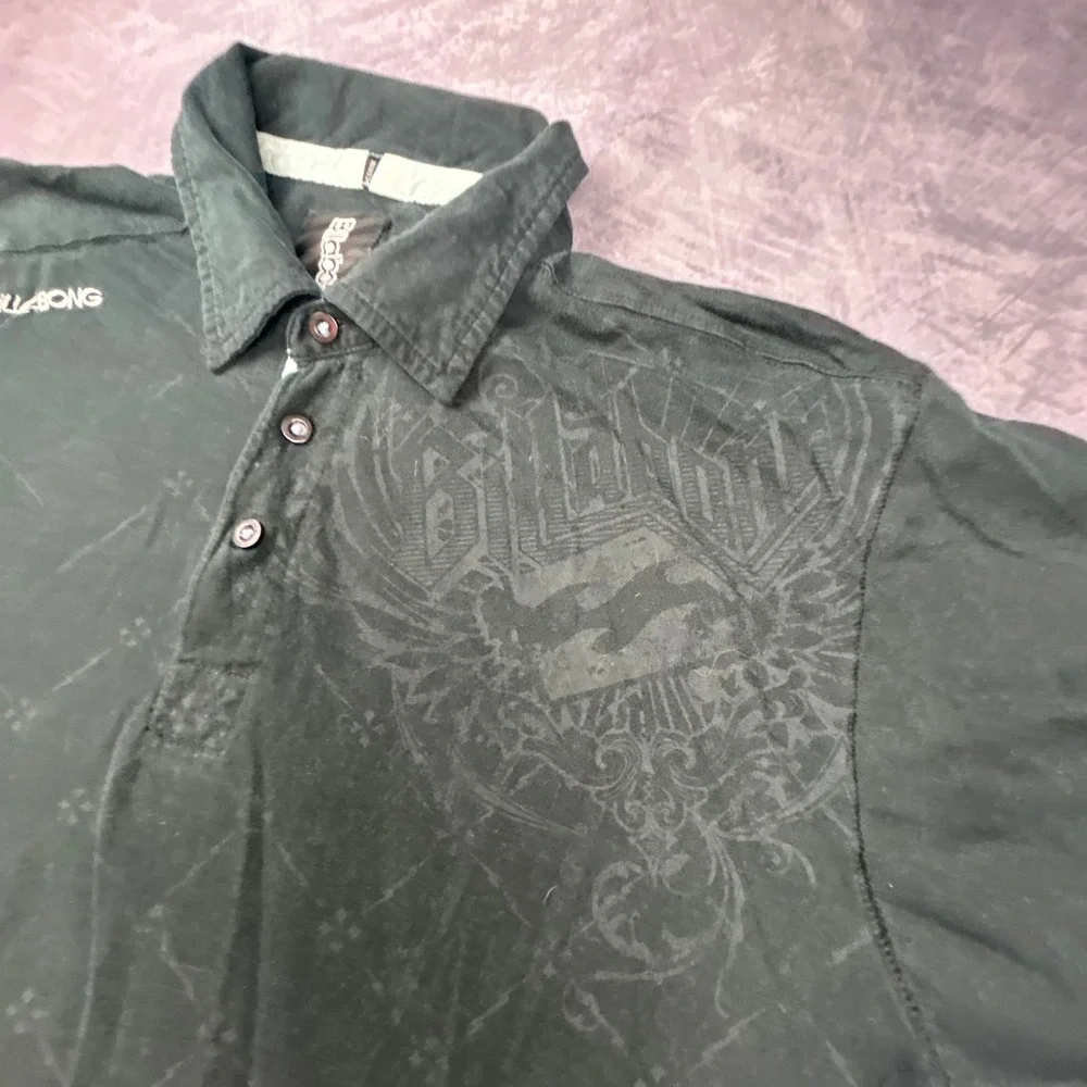 Vintage Billabong Polo Shirt Mens Medium Black Y2K Skater Streetwear Graphic
